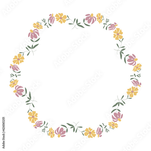 Wreath of flowers romantic ornament of pink and yellow flowers vector illustration copy space