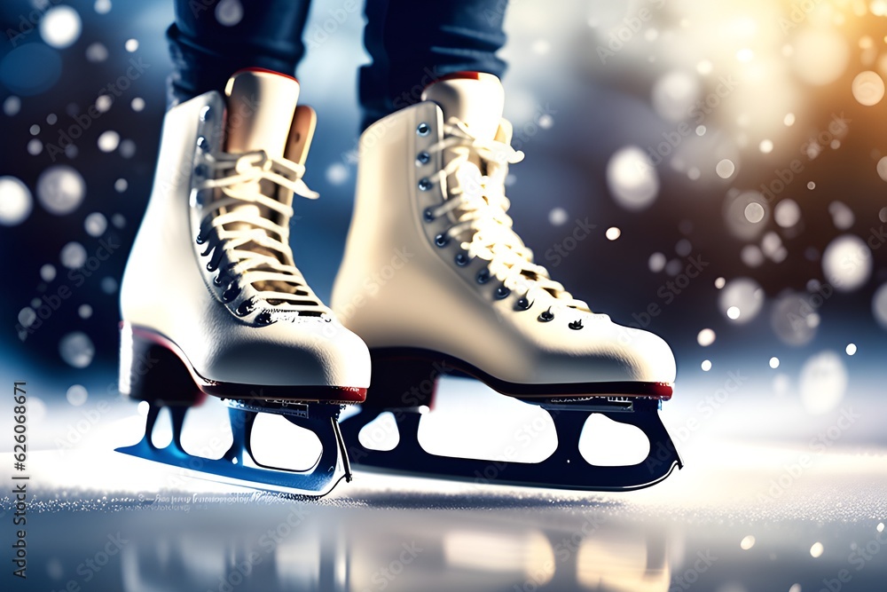 Icy Blur: Snow Flying from Braking Ice Skates. Generative AI Icy Blur: Snow Flying from Braking Ice Skates. Generative AI