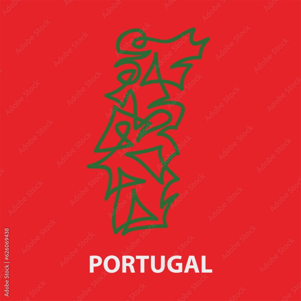 Obraz premium Abstract stroke map of Portugal for rugby tournament.