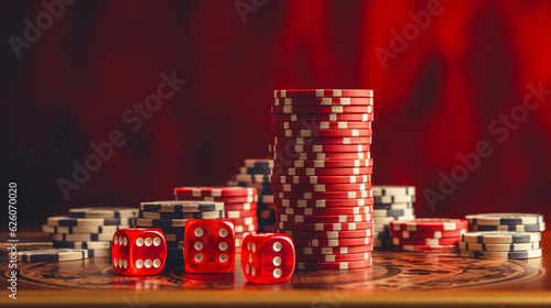 Casino Chips on Red Background - AI-Generated