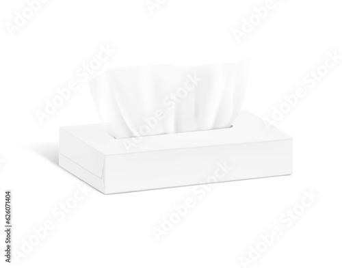 Realistic tissue set with box. Vector illustration isolated on white background. Can be use for template your design, presentation, promo, ad. EPS10.
