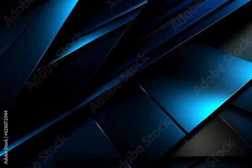 Black blue abstract modern background for design. Dark. Geometric shape. 3d effect. Diagonal lines, stripes. Triangles. Gradient. Light, glow. Metallic sheen. 4k resolution