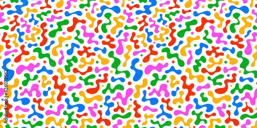 Colorful abstract doodle shape seamless pattern. Creative minimalist style art background, trendy design with basic shapes. Modern color wallpaper print backdrop.