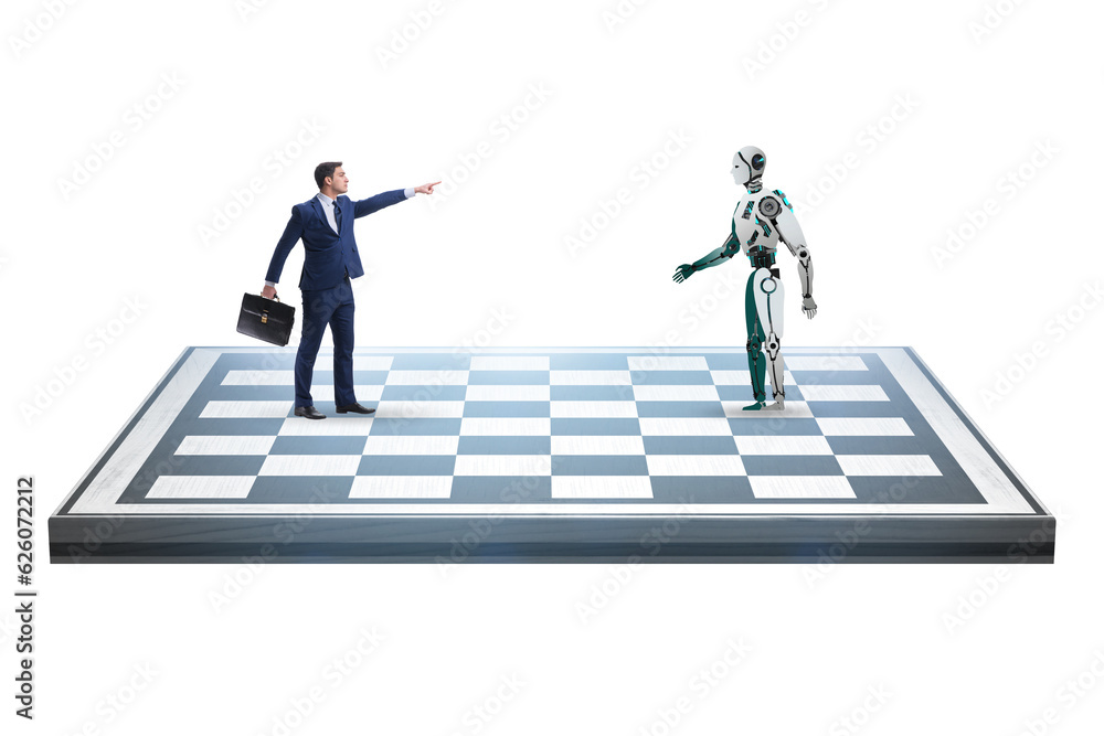 Concept of chess played by humans versus robots Concept of chess played by humans versus robots