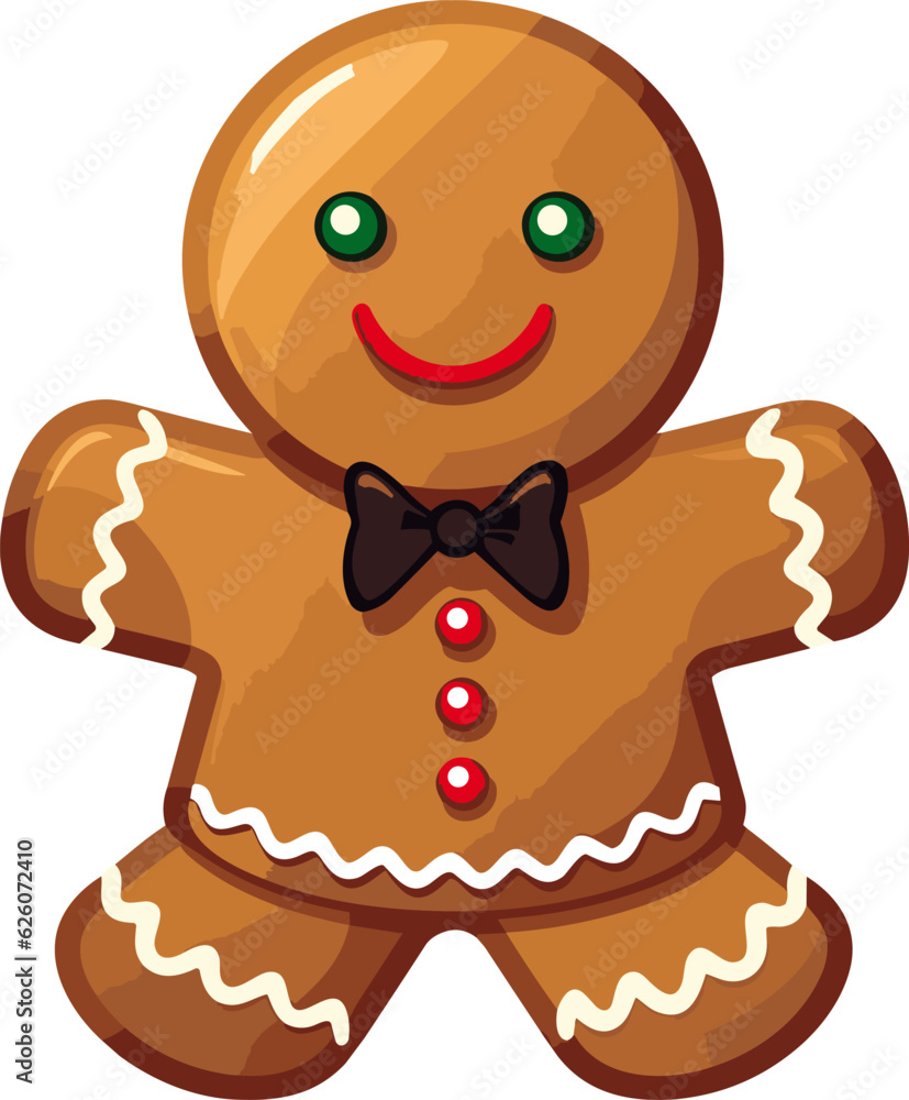 Obraz premium Holiday gingerbread man cookie vector. Cookie in shape of man in flat style. Christmas decoration.