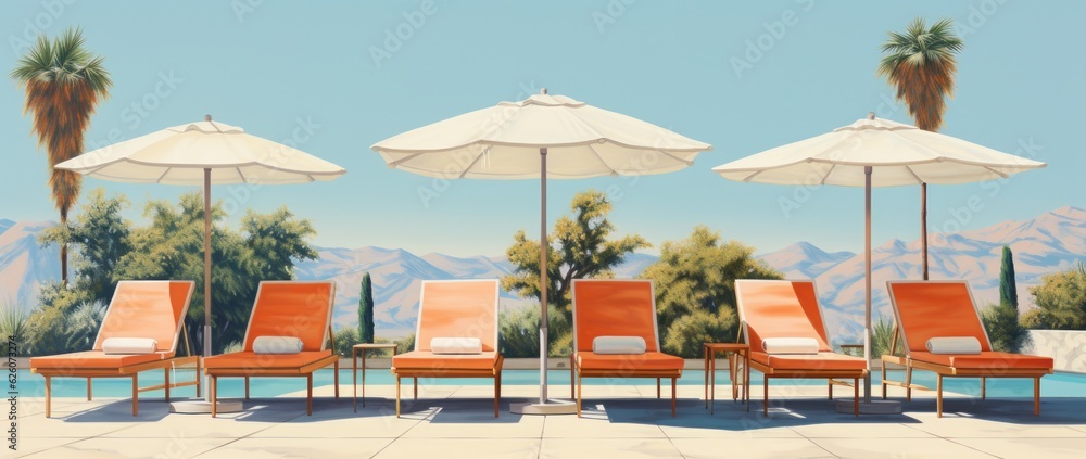 Hotel summer pool. Illustration AI Generative