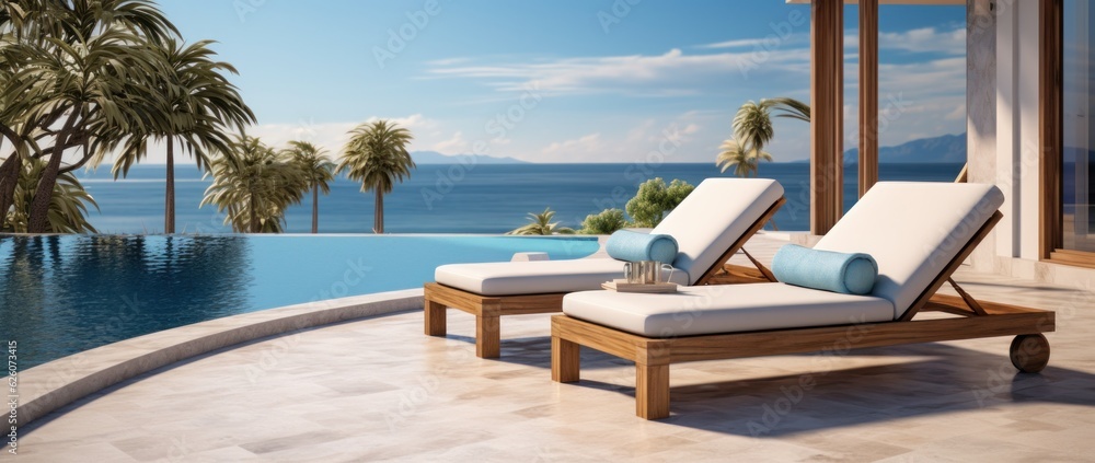 Hotel summer pool. Illustration AI Generative Hotel summer pool. Illustration AI Generative