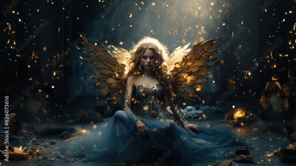 Fototapeta premium Fashion girl with wings. Illustration AI Generative