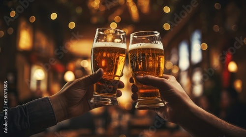 Group of friends with beer. Illustration AI Generative