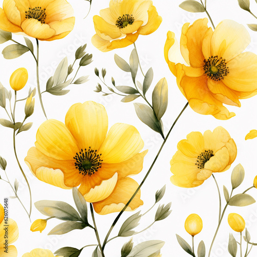 a seamless pattern with yellow flowers and leaves