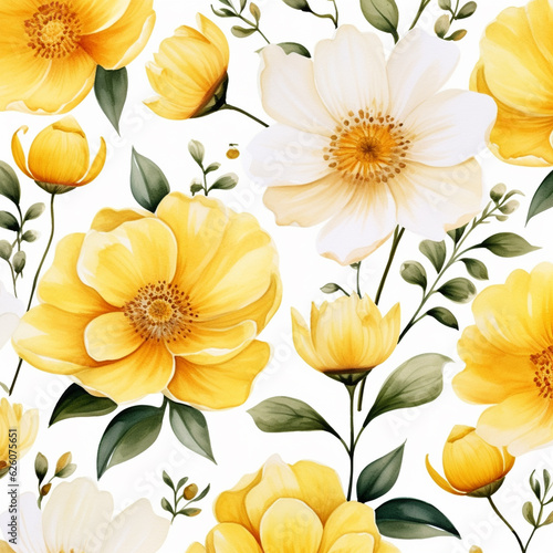 a seamless pattern with yellow flowers and leaves © Syed Qaseem Raza