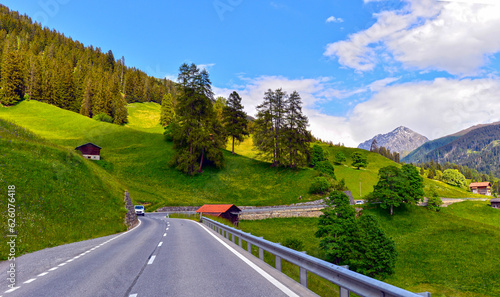 Die Arosastraße bei Langwies in der Region Plessur, Gemeinde Arosa im Kanton Graubünden (Schweiz) photo