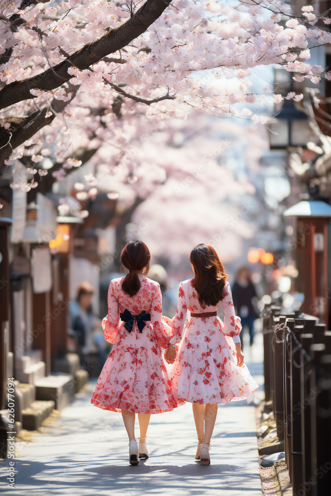 two girls walking in the city
