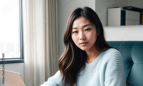 Asian teenage girl working on laptop in her room, digital skills, youth lifestyle concept. Free Download Asian teenage girl working on laptop in her room, digital skills, youth lifestyle concept. - GFXLoad