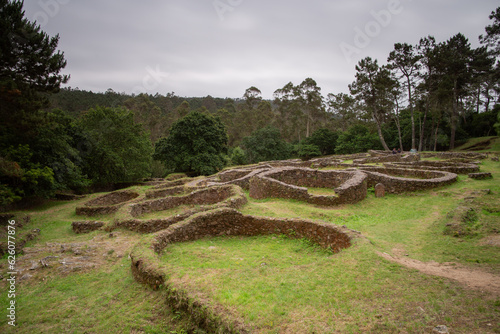 Celtic Castro de Borneiro in Laxe, Galicia Spain. Prehistoric Oppidum tourist landscape background photo