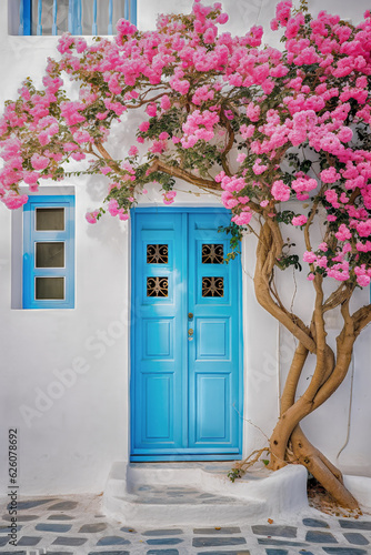 door with flowers photo