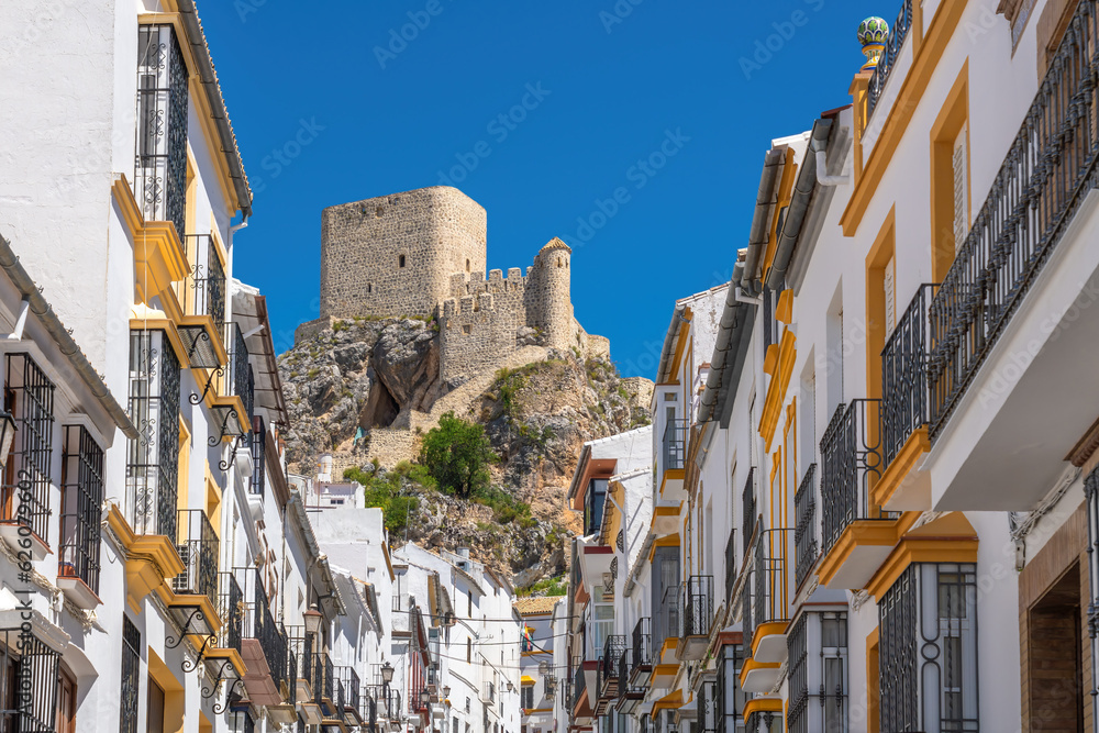 Street with Olvera Castle - Olvera, Andalusia, Spain