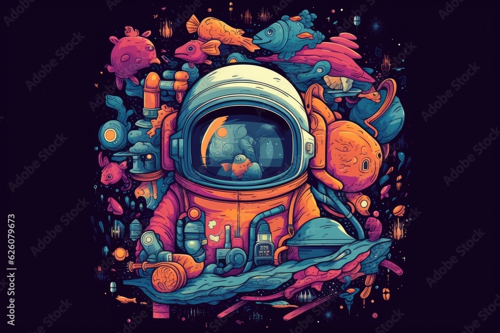 Very details astronaut ,lost in galaxy background, Tshirt design, streetwear design