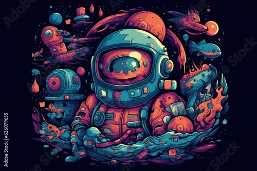Very details astronaut ,lost in galaxy background, Tshirt design, streetwear design