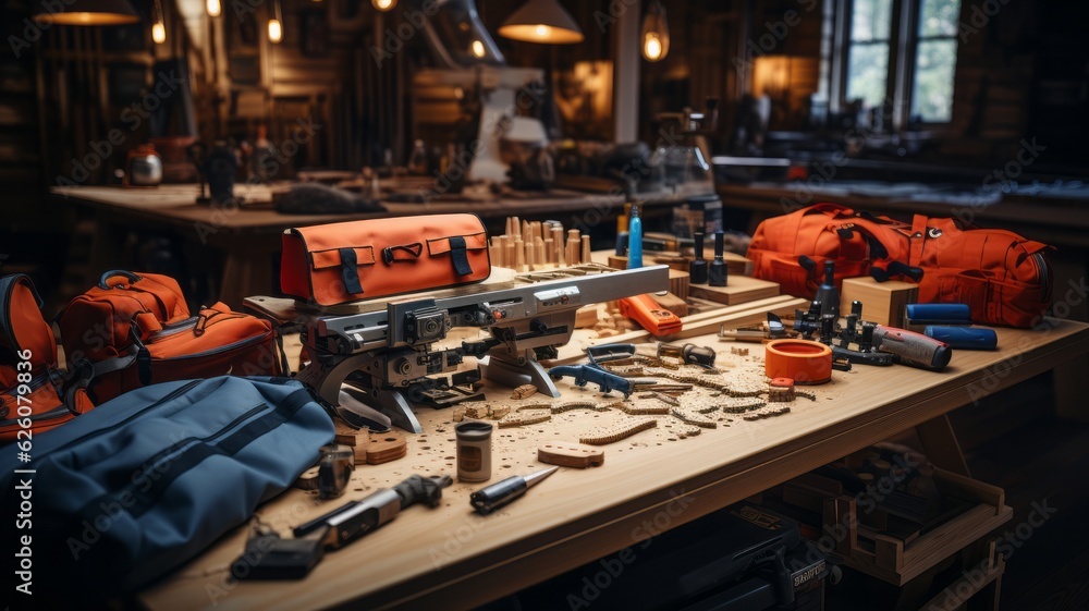 worker toolbox, for worker's day, everything for construction, selective focus worker toolbox, for worker's day, everything for construction, selective focus