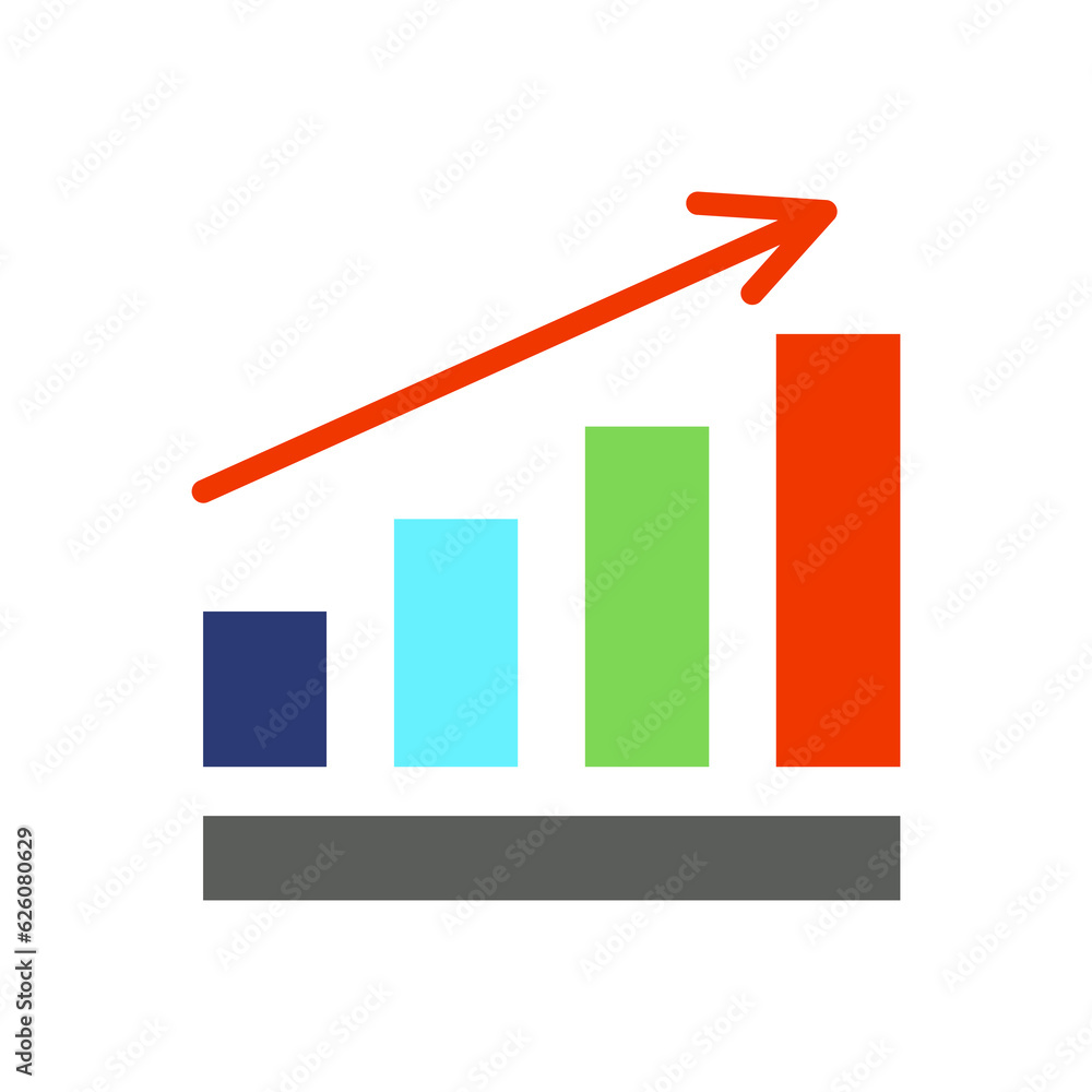 growing graph, bar chart, Flat icon isolated on the white background, flat design vector illustration. growing graph, bar chart, Flat icon isolated on the white background, flat design vector illustration.