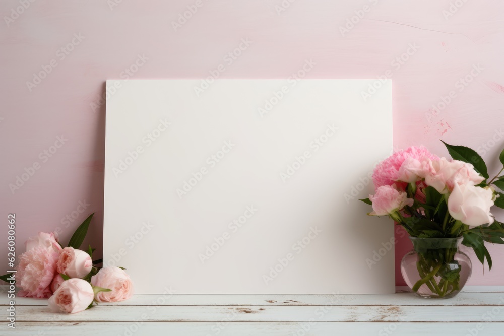 Blank white canvas and floral decor. ai generative