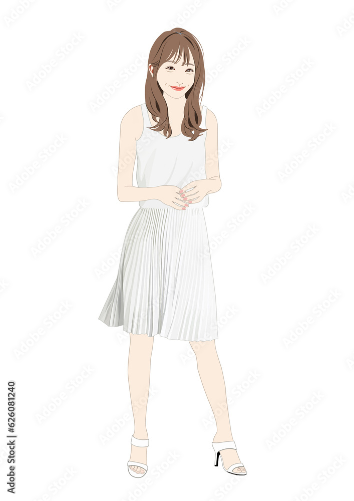 笑顔で立つ若い女性イラスト 笑顔で立つ若い女性イラスト