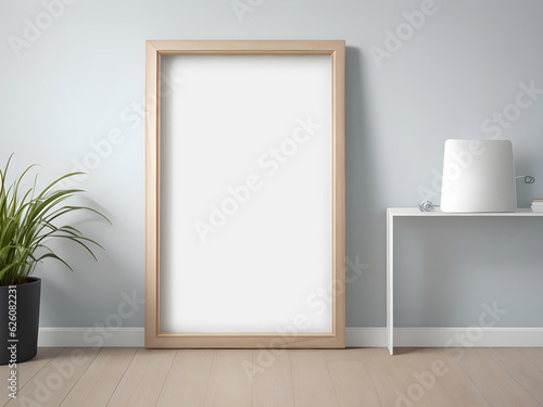 Blank horizontal poster frame mockup in minimal white style living room interior  modern living room interior background  Ai generative