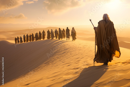 Moses leads the Jews through the desert, Moses led his people to the Promised Land through the Sinai desert Fototapet