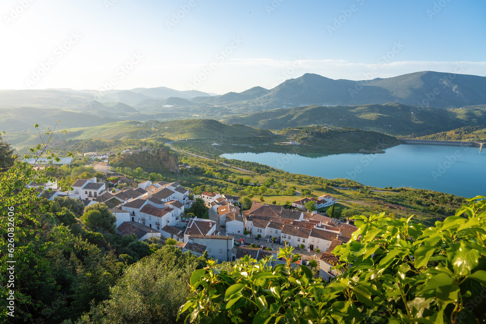 Aerial view of Zahara de la Sierra and Reservoir Lake - Zahara de la ...