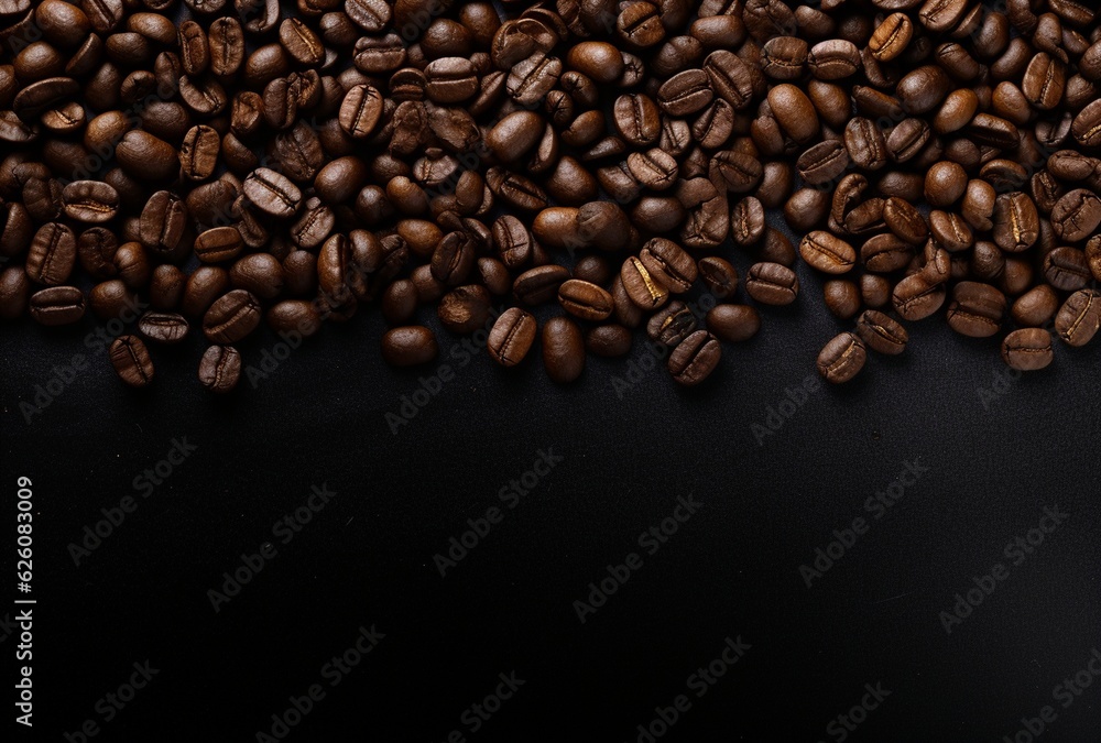 Fresh Coffee Beans On Dark Background with empty space for text Fresh Coffee Beans On Dark Background with empty space for text