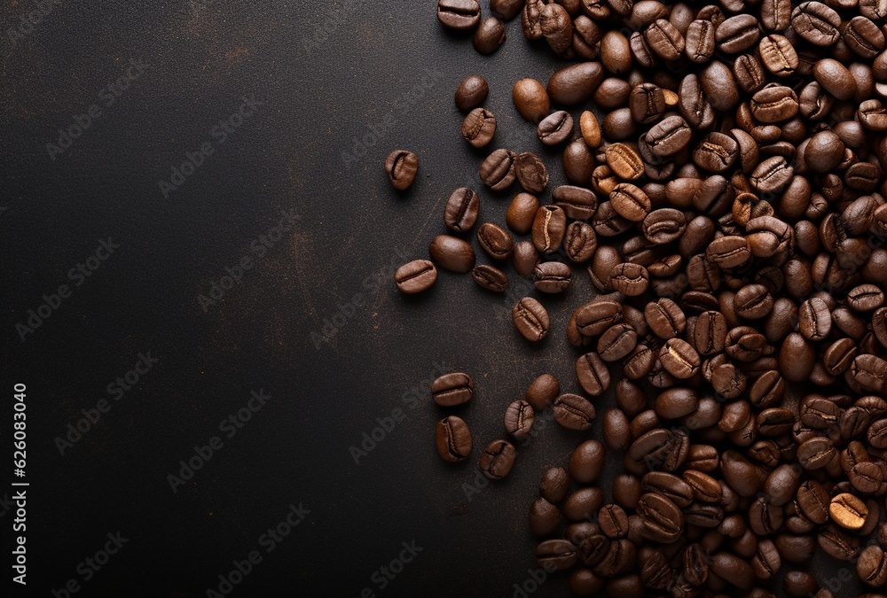 Fresh Coffee Beans On Dark Background with empty space for text Fresh Coffee Beans On Dark Background with empty space for text