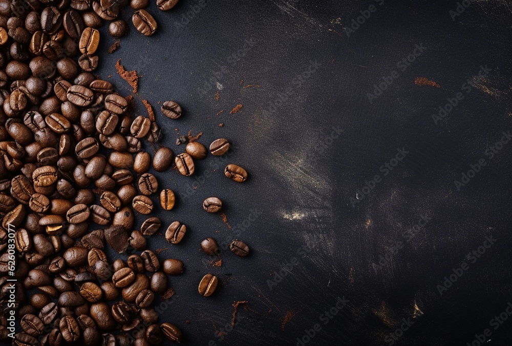 Fresh Coffee Beans On Dark Background with empty space for text Fresh Coffee Beans On Dark Background with empty space for text