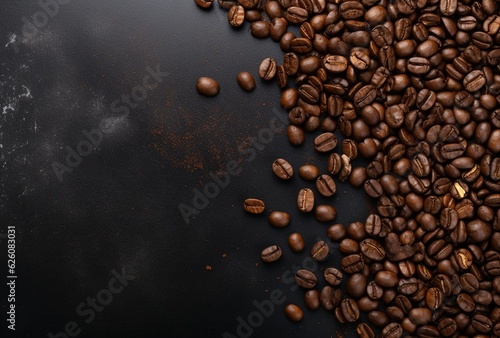 Fresh Coffee Beans On Dark Background with empty space for text