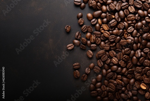 Fresh Coffee Beans On Dark Background with empty space for text