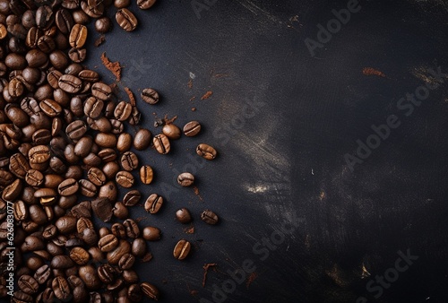 Fresh Coffee Beans On Dark Background with empty space for text