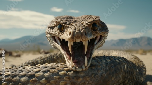 Rattle snake closeup ready to strike photo