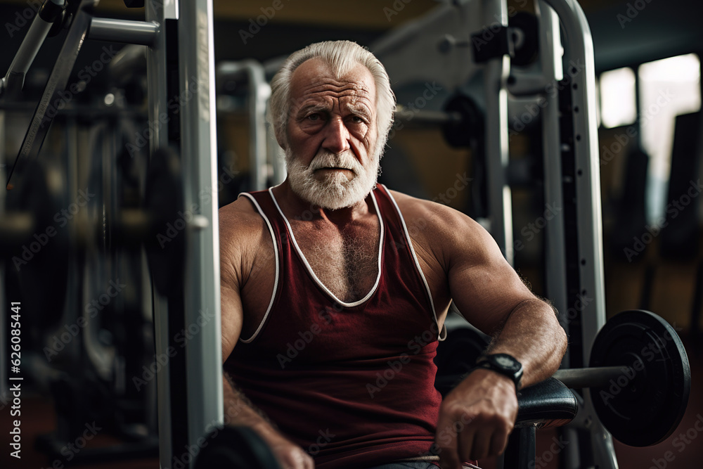 Bearded old man bodybuilder with brutal muscular Bearded old man bodybuilder with brutal muscular
