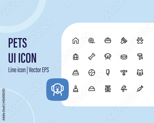 set of pet icons, dog, cat, puppy, animals. Vector user interface iconset collection.
