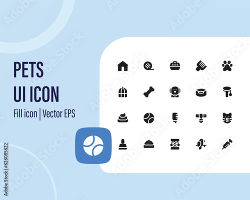 set of pet icons, dog, cat, puppy, animals. Vector user interface iconset collection.