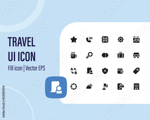 Travel icons set. Tourism simple icon collection. Vector user interface iconset collection.
