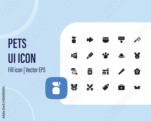 set of pet icons, dog, cat, puppy, and animals. Vector user interface icon set collection.