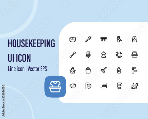 Vector illustration collection of simple line icons about house cleaning and laundry.Hygiene thin line icons set. Washing hands, bathing, premises, soap, clean, clothing, antiseptic, respiratory mask 