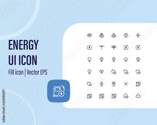Set of green energy thin line icons. Icons for renewable energy, green technology. Design elements for you projects. Vector illustration