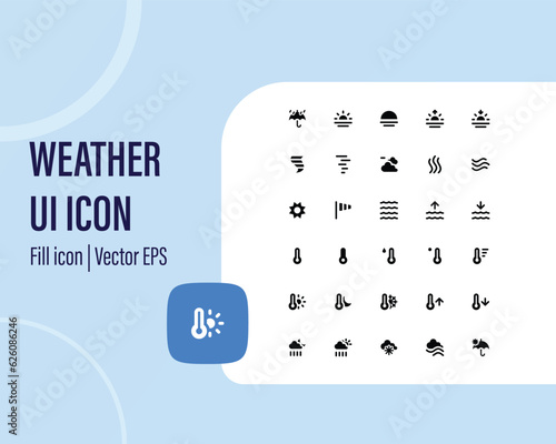 Weather icons. Weather forecast icon set. Clouds logo. Weather, clouds, sunny day, moon, snowflakes, wind, sun day. Vector illustration.