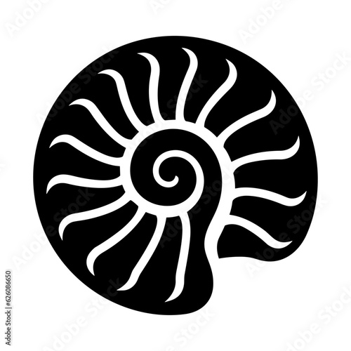 Ammonite fossil spiral shell logo black silhouette svg vector
