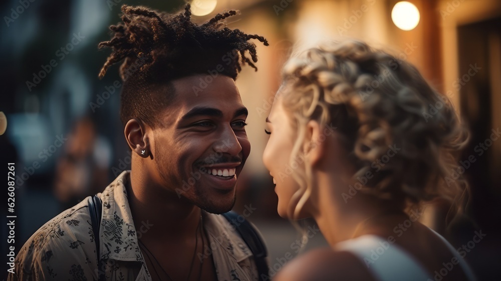 A couple on a date outdoors. Generative AI. A couple on a date outdoors. Generative AI.