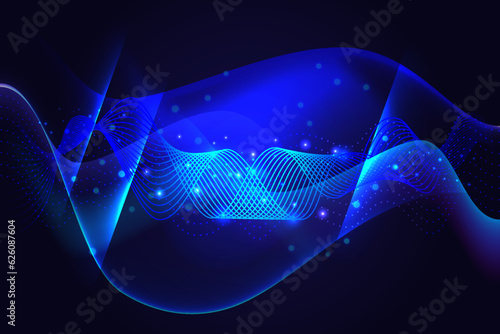 shiny science bright futuristic banner Blue wave on light rays stripes lines background energy technology concept design Digital speed motion blur
