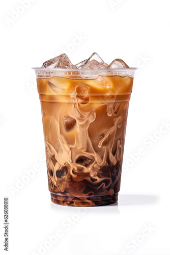 Fotografia Iced coffee in plastic takeaway glass isolated on white background