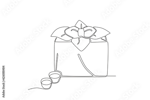 Food parcel with a flower design on it. Chuseok one-line drawing